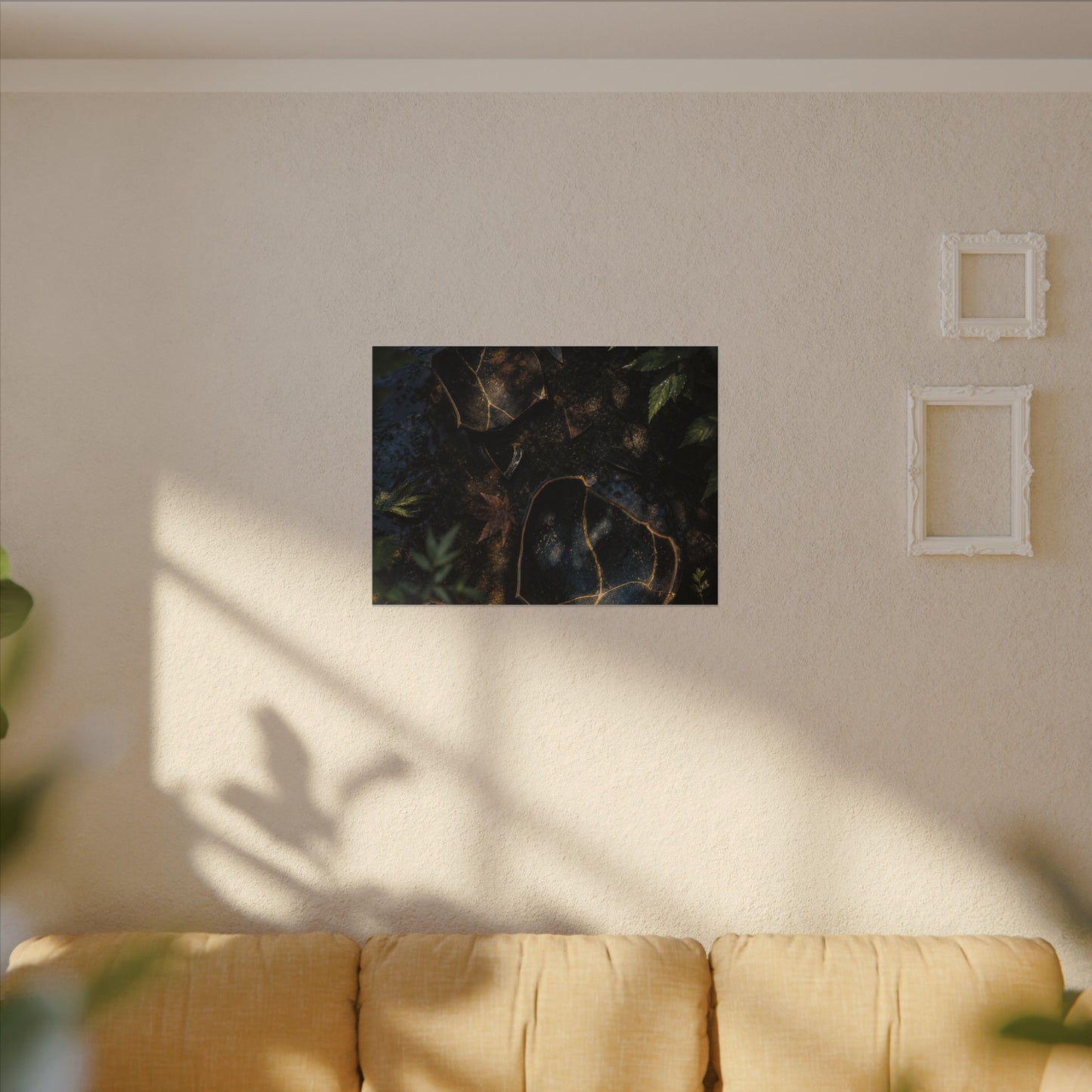 Dark Japandi Broken Pottery in Dappled | Shadow Zen Canvas Art