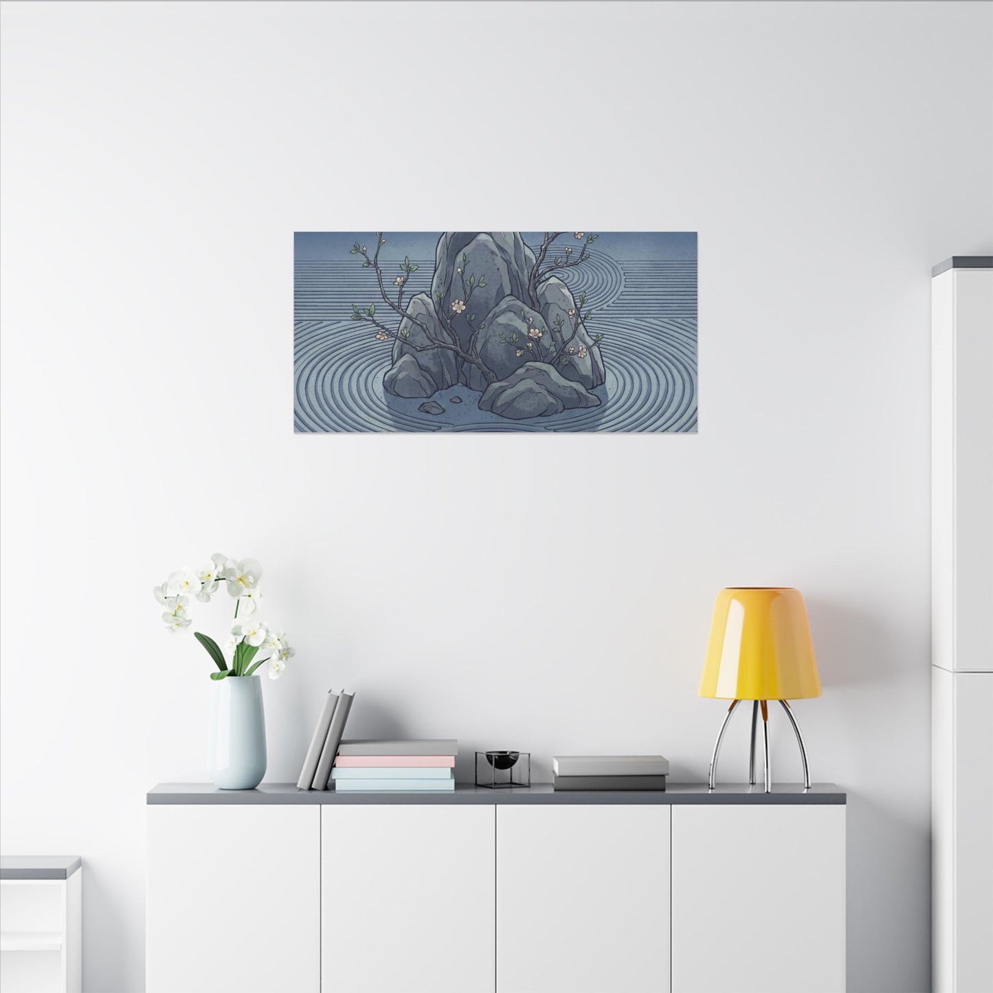 Spring Rock Garden Ukiyo E Inspired Canvas Art | Tranquil Decor