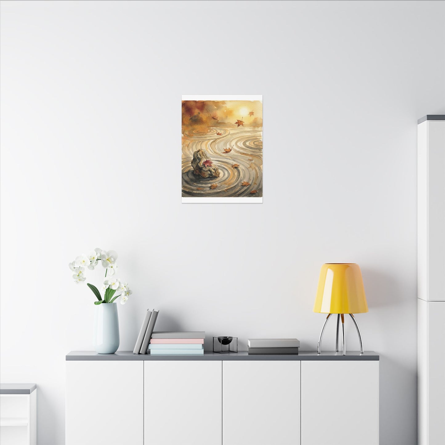 Autumn Rock Garden Watercolor Canvas Art | Neutral Decor