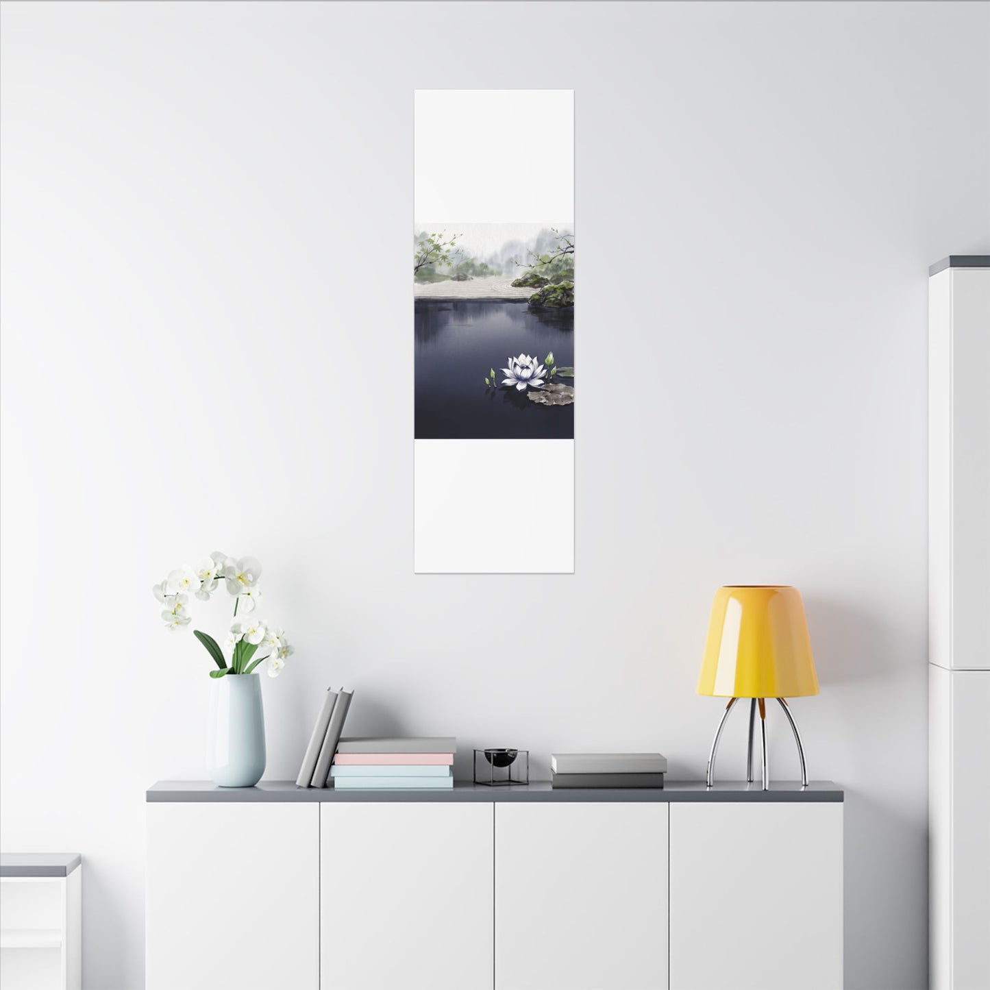 Lotus Flower Karesansui Canvas Art | Tranquil Zen Art