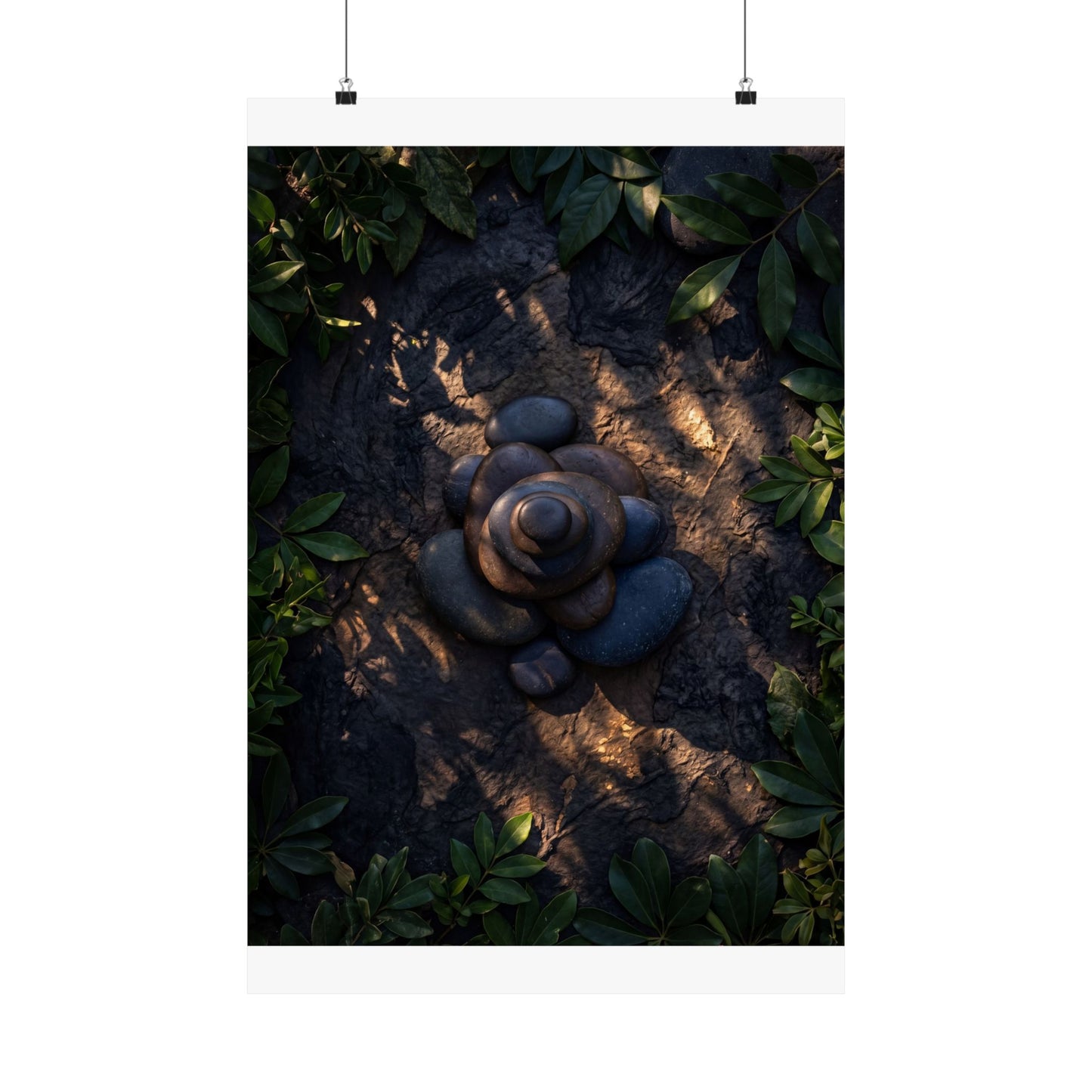 Ma River Stones Wall Art Print - Dark Japandi Dark Texture Art Print