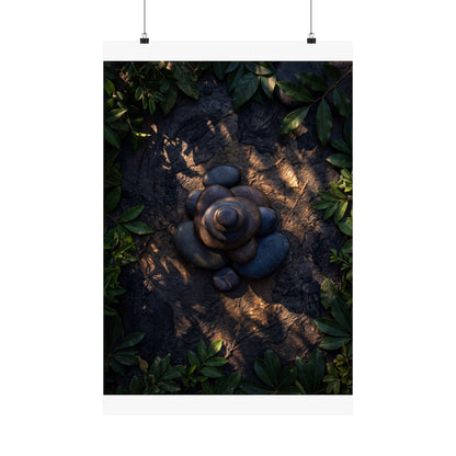 Ma River Stones Wall Art Print - Dark Japandi Dark Texture Art Print
