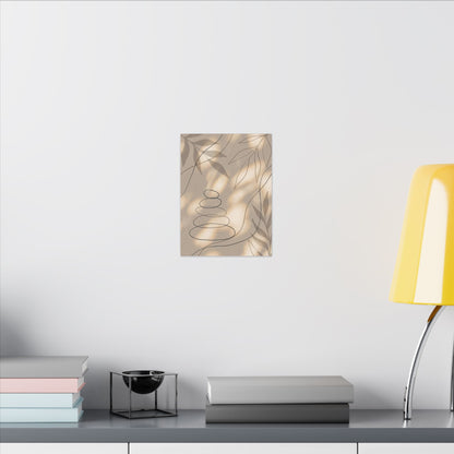 River Stones Minimal Line Canvas Art | Earthy Japandi Art
