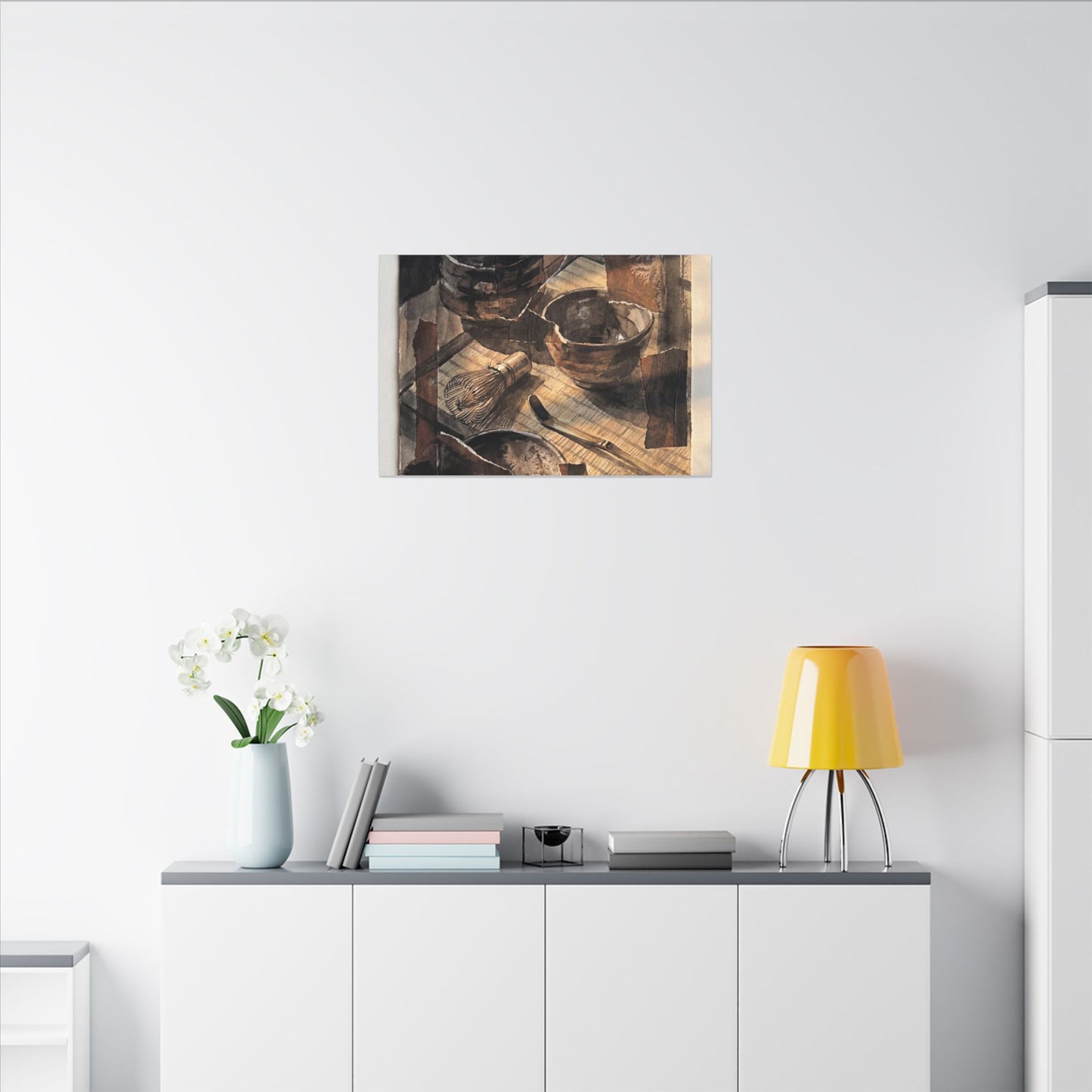 Tea Ceremony Charcoal Ink Canvas Art | Luxurious Dark Japandi Art