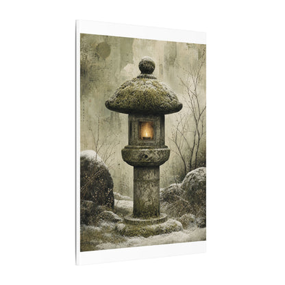 Stone Lantern Winter Canvas Art | Japandi Neutral Design