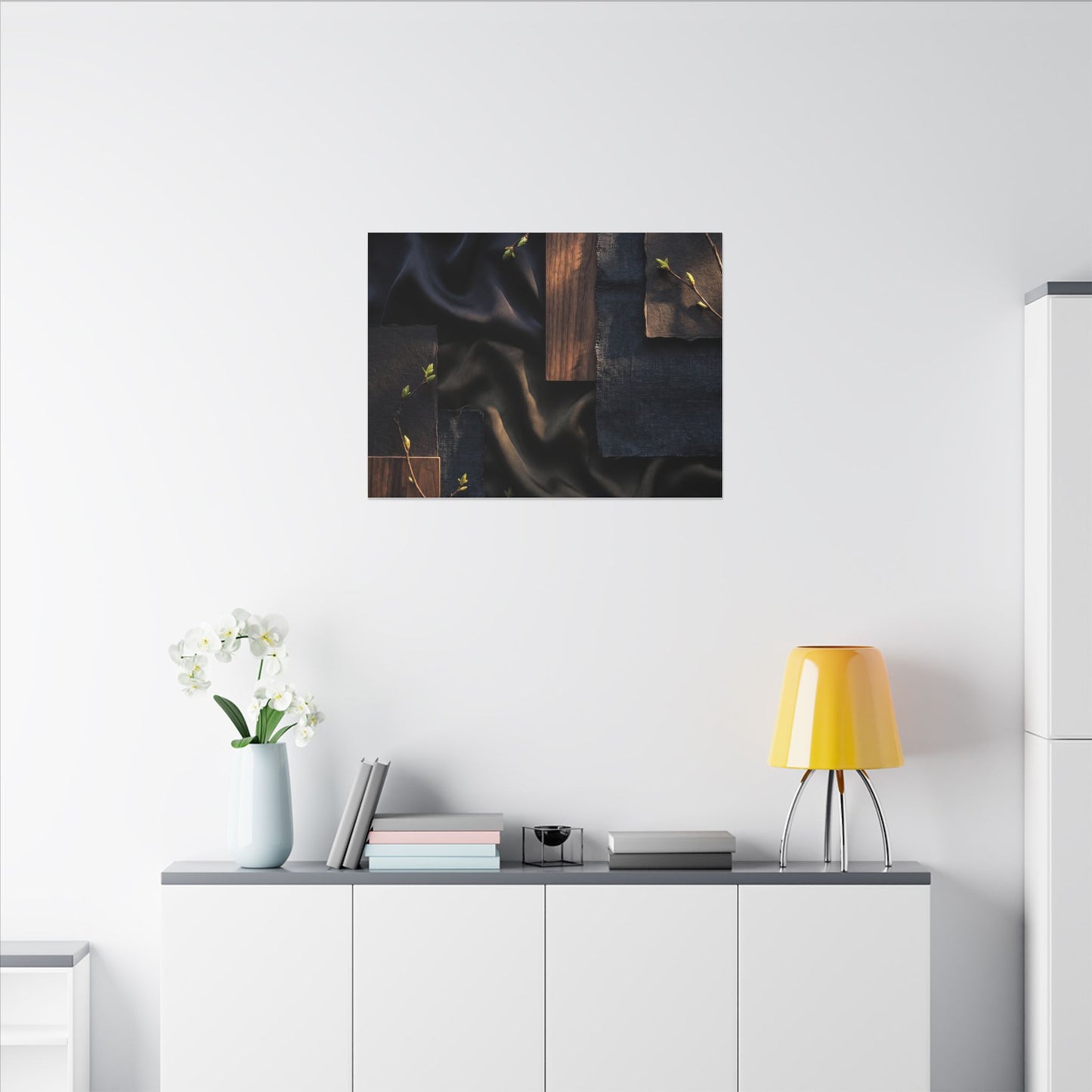 Silk Drape Spring Canvas Art | Dark Japandi Moody Design