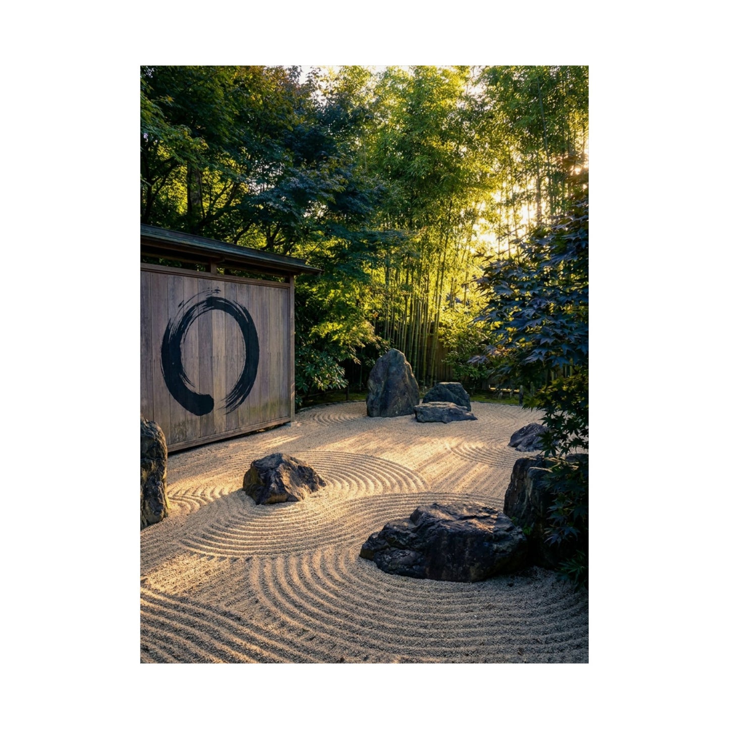 Golden Hour Rock Garden Wall Art Print - Zen Mono No Aware