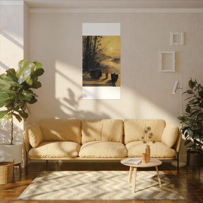 Tea Ceremony Sumi E Canvas Art | Contemplative Zen Art