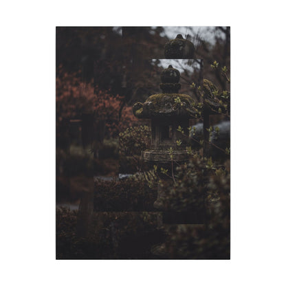 Stone Lantern Spring Canvas Art | Dark Japandi Bold Design