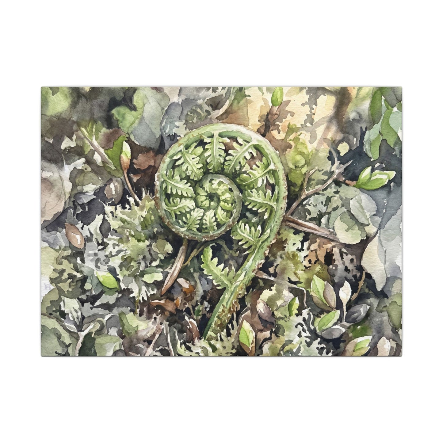Fern Unfurling Spring Canvas Art | Japandi Neutral Design