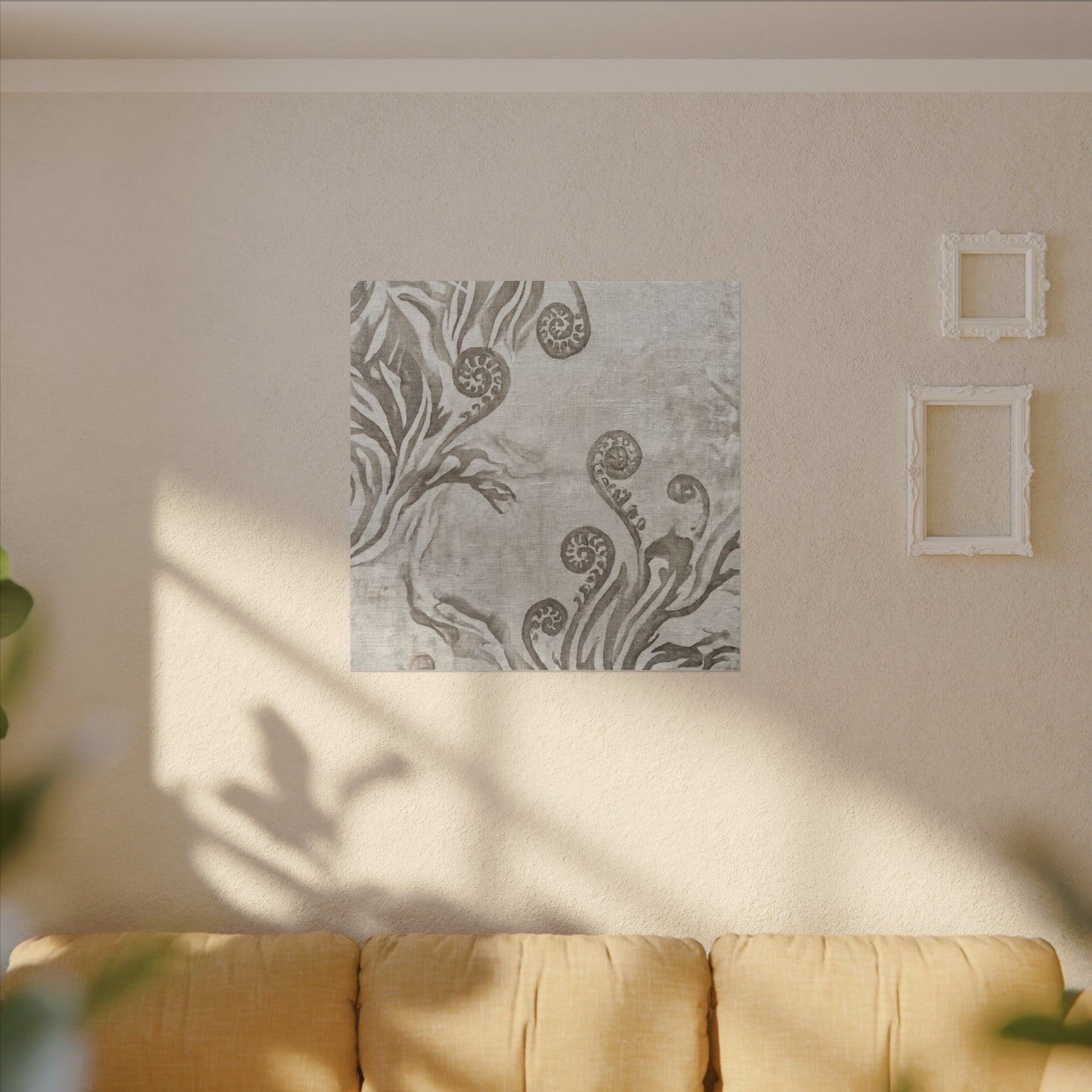 Japandi Fern Unfurling in Overcast | Japanese Pattern Canvas Art