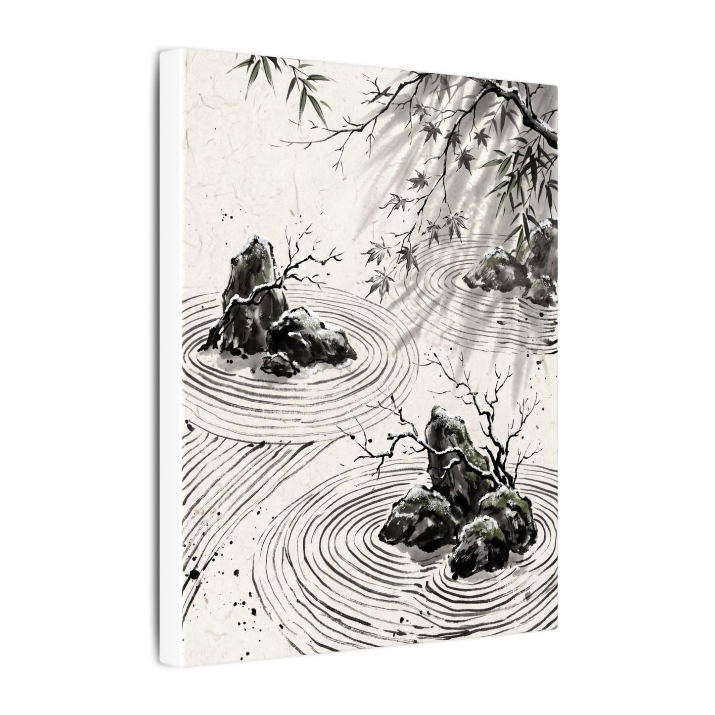 Rock Garden Canvas Art | Winter Zen Sumi E Art