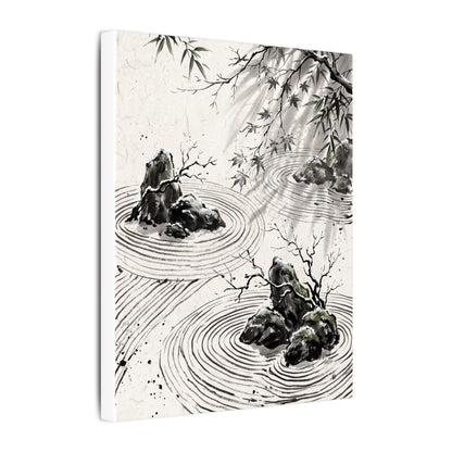 Rock Garden Canvas Art | Winter Zen Sumi E Art