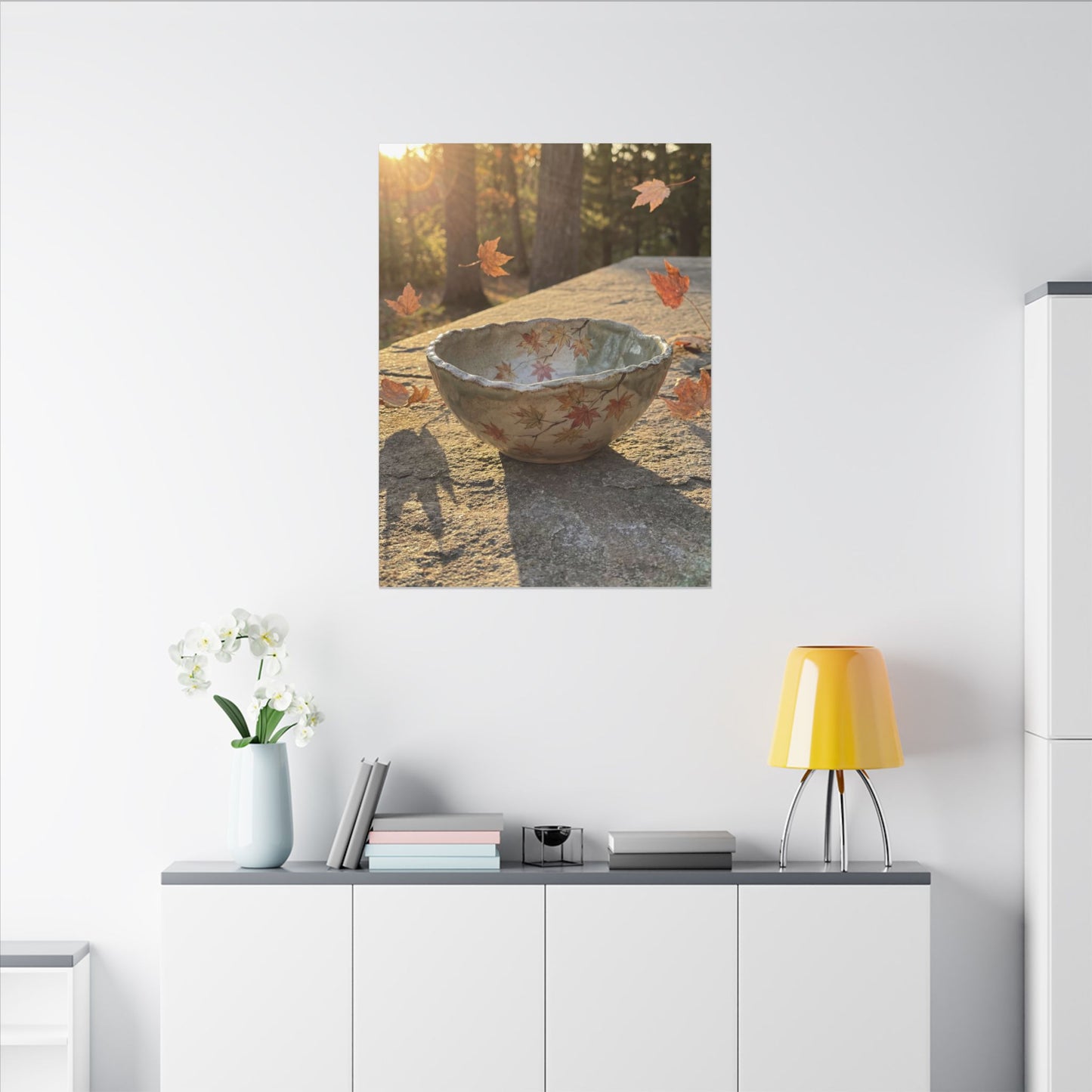 Japandi Ceramic Bowl in Golden Hour | Japanese Pattern Canvas Art
