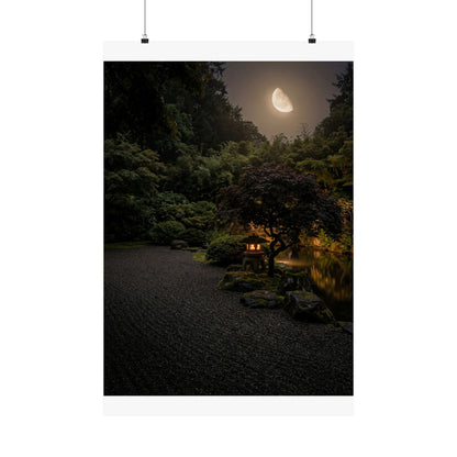 Dark Japandi Moonlit Garden in Golden Hour | Moody Minimal Wall Art Print Art Print