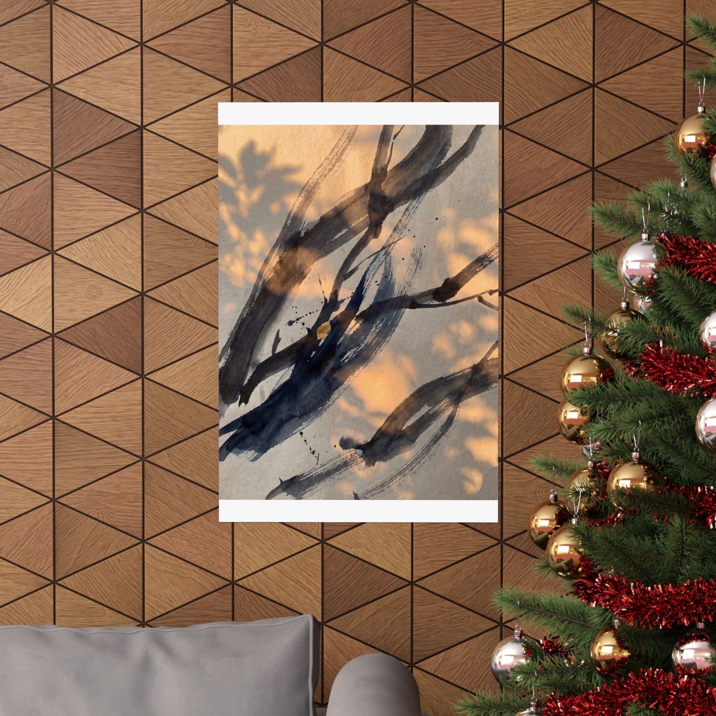 Ink Brushstroke Summer Wall Art Print | Dark Japandi Luxurious Design