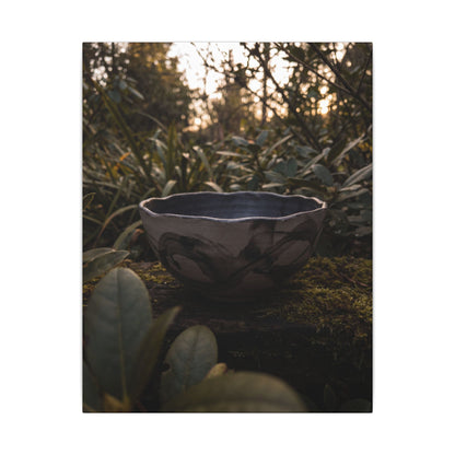 Ceramic Bowl Canvas Art | Summer Dark Japandi Charcoal Ink Art