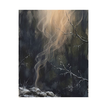 Incense Smoke Winter Canvas Art | Dark Japandi Moody Design