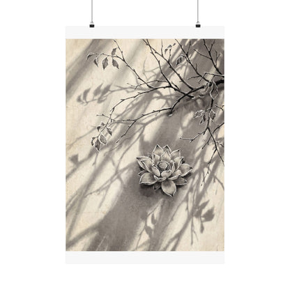 Contemplative Lotus Flower Wall Art Print - Sumi E Zen Art Print