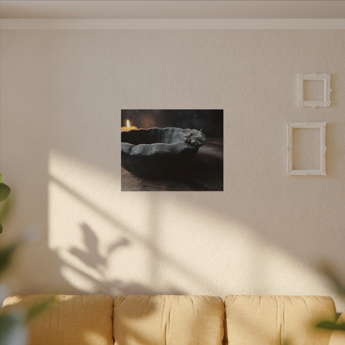 Ceramic Bowl Canvas Art | Winter Dark Japandi Shadow Zen Art