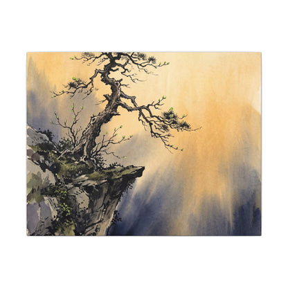 Zen Pine Tree in Golden Hour | Sumi E Canvas Art Art Print