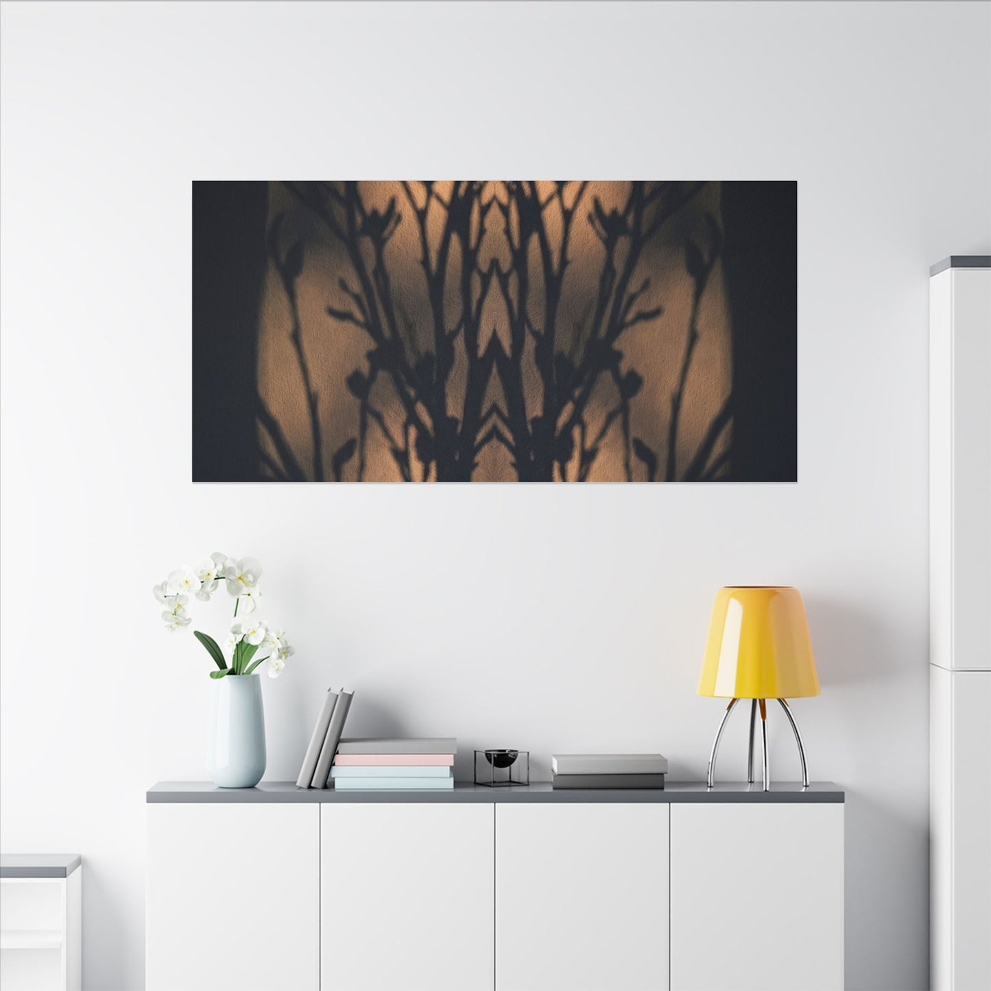 Dark Japandi Shadow Play in Golden Hour | Shadow Zen Canvas Art