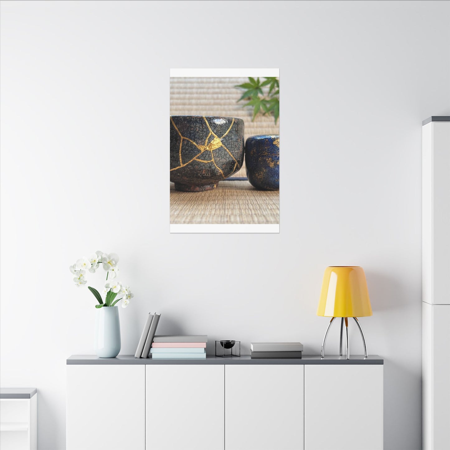 Tea Ceremony Crackle Gold Canvas Art | Philosophical Kintsugi Art