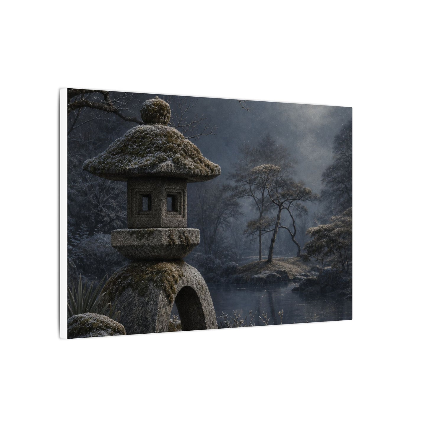 Stone Lantern Canvas Art | Winter Japandi Japanese Pattern Art