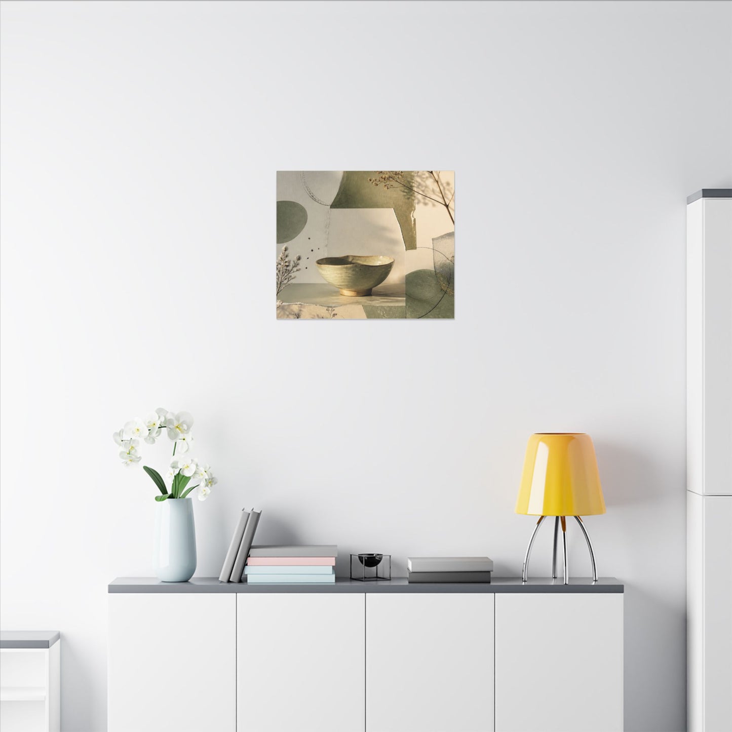 Warm Ceramic Bowl Canvas Art - Minimal Line Japandi