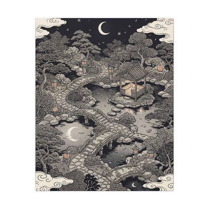 Moonlit Garden Ukiyo E Inspired Canvas Art | Serene Zen Art