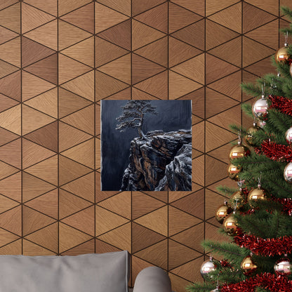 Sophisticated Pine Tree Wall Art Print - Dark Texture Dark Japandi