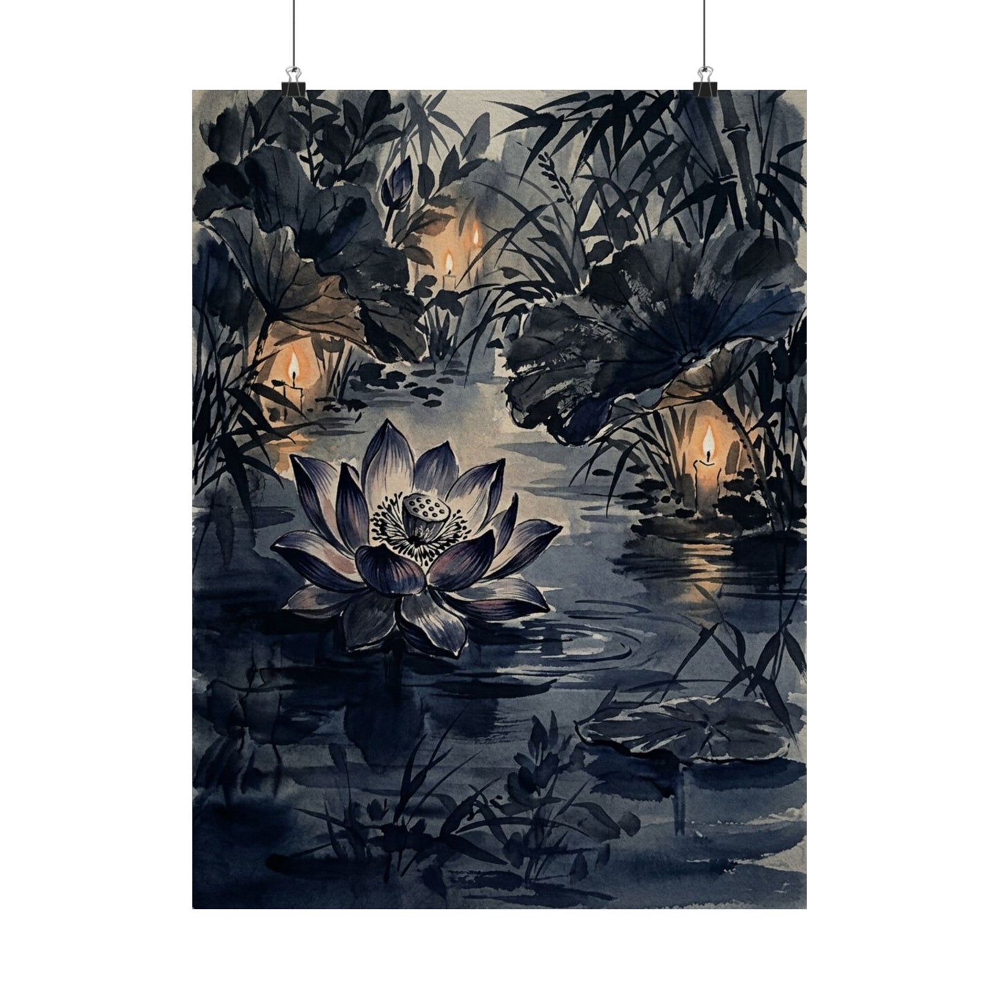 Candlelight Lotus Flower Wall Art Print - Zen Fukinsei Art Print