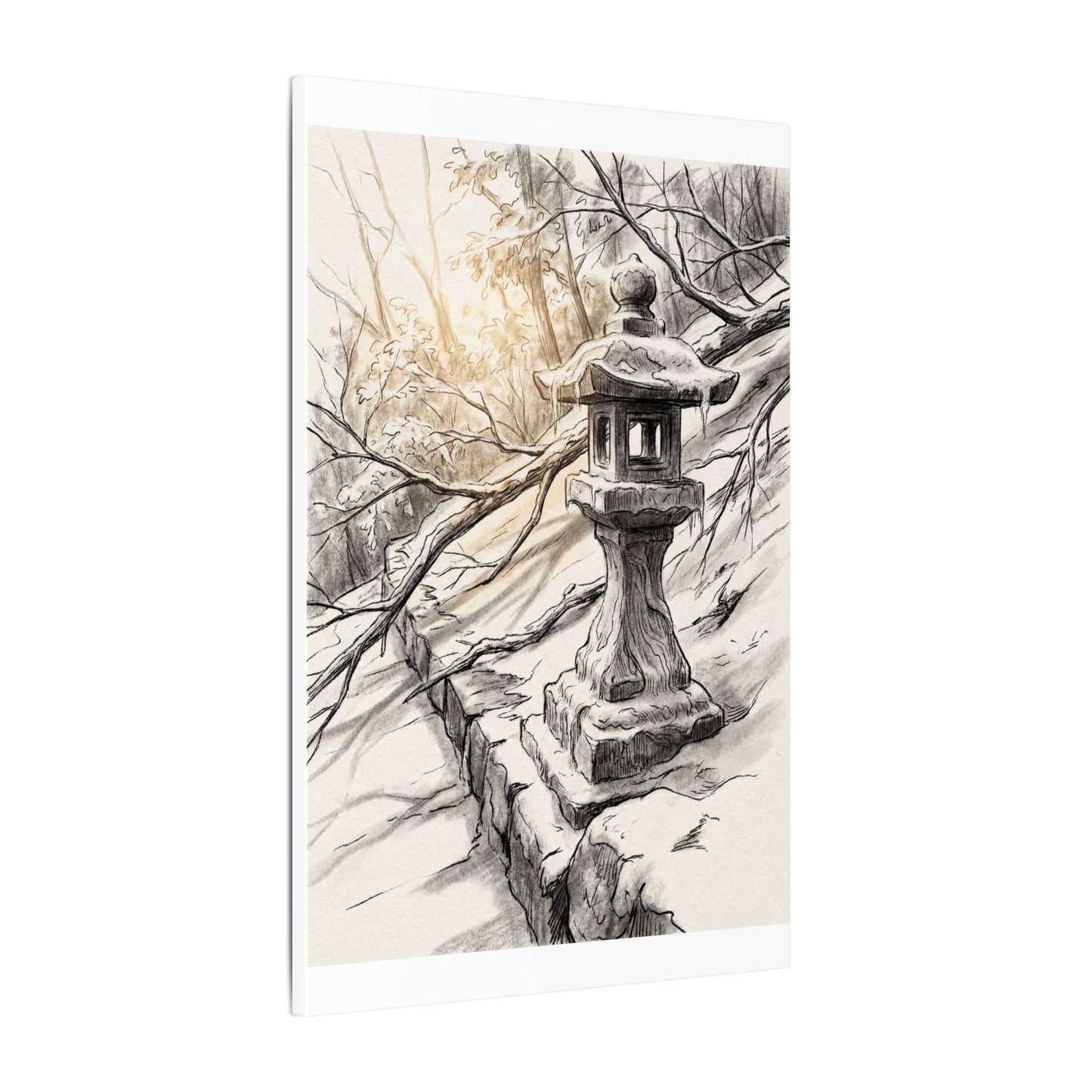 Golden Hour Stone Lantern Canvas Art - Japandi Kanso