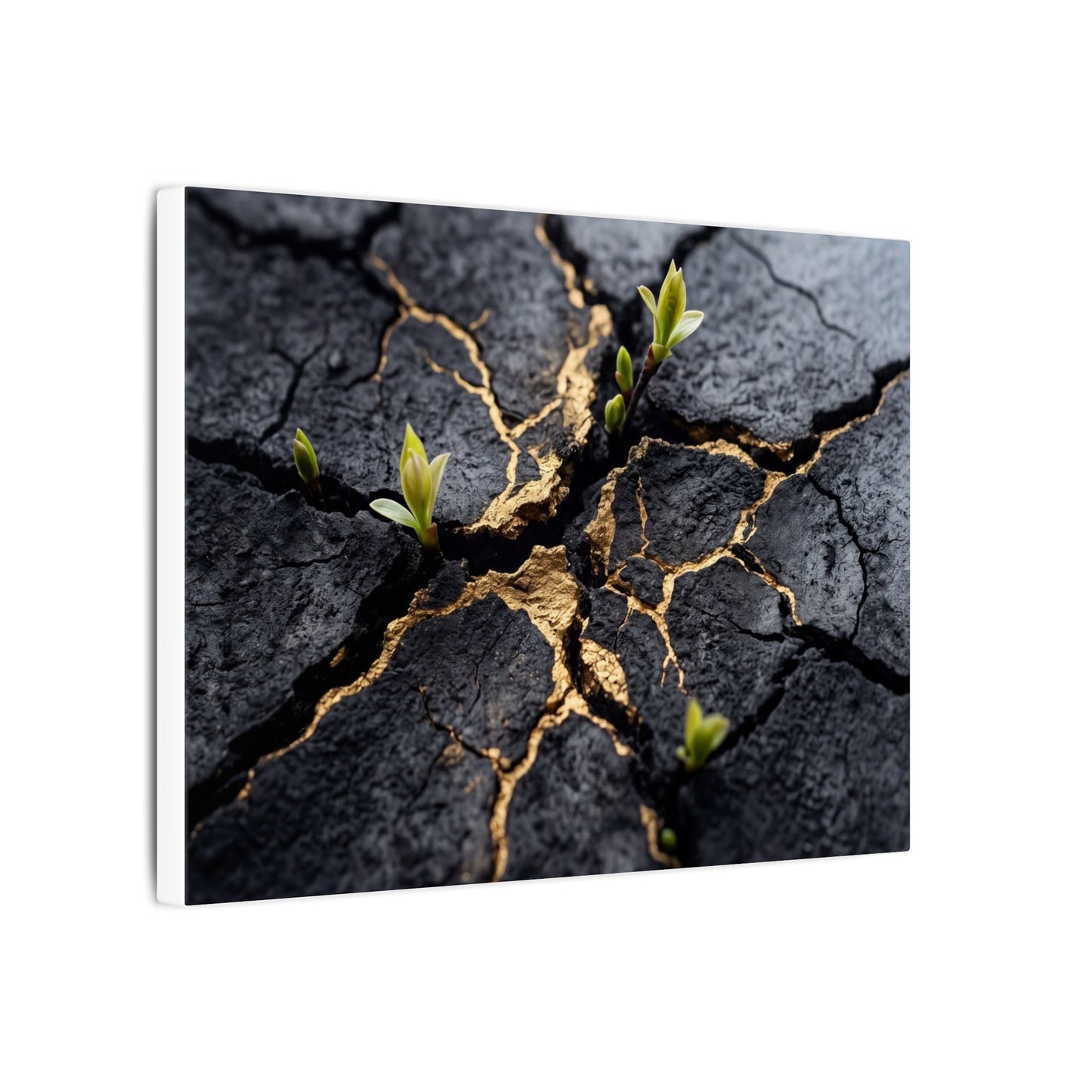 Ma Cracked Earth Canvas Art - Dark Japandi Charcoal Ink
