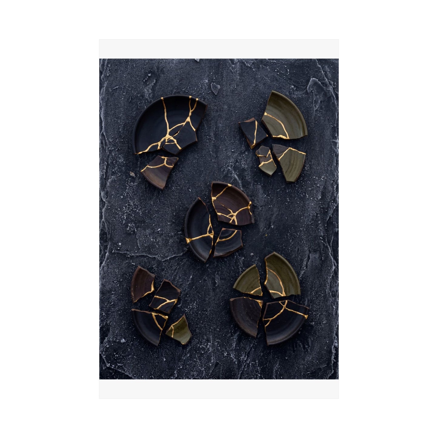Moody Broken Pottery Wall Art Print - Shadow Zen Dark Japandi
