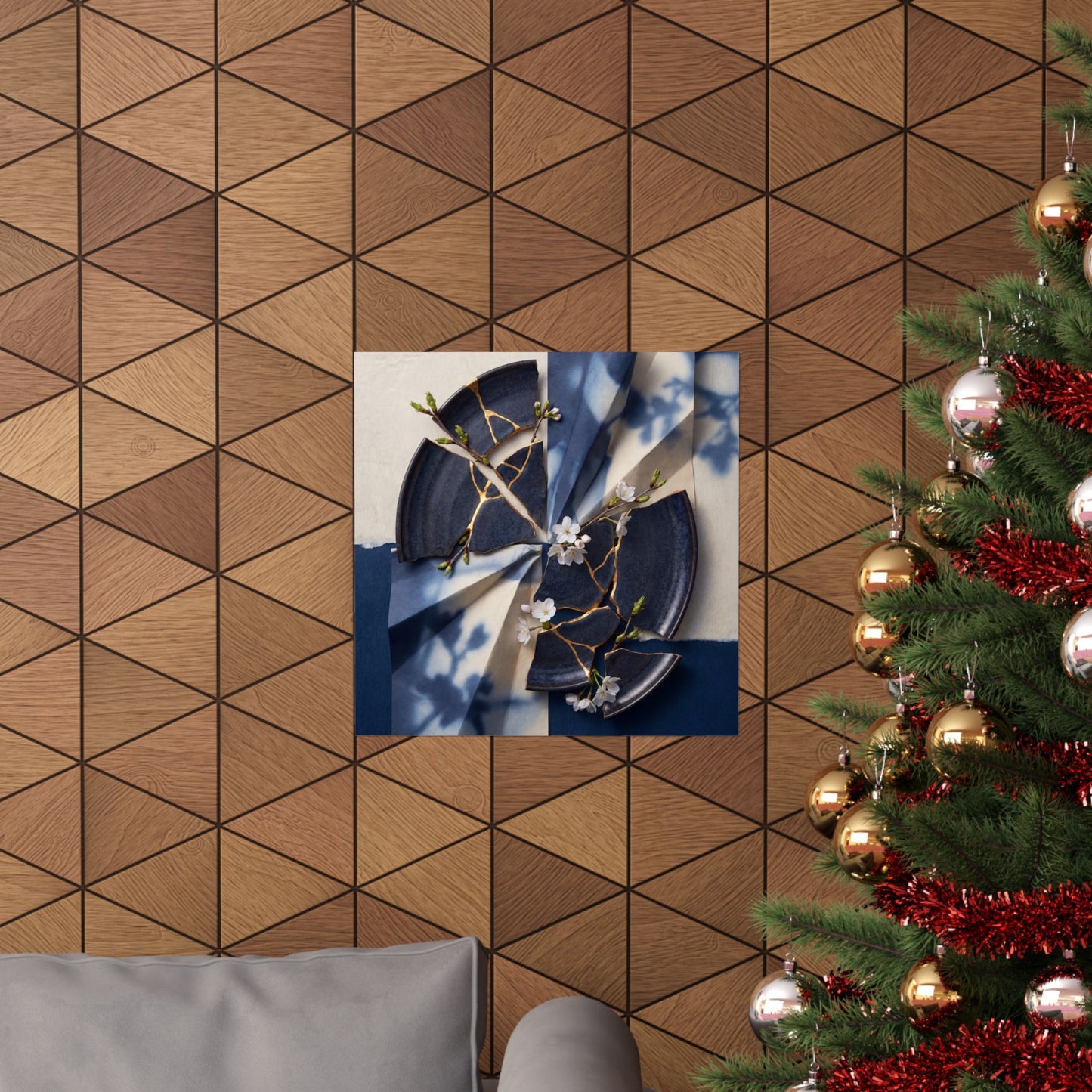 Kintsugi Paper Fold in Moonlight | Gold Repair Wall Art Print