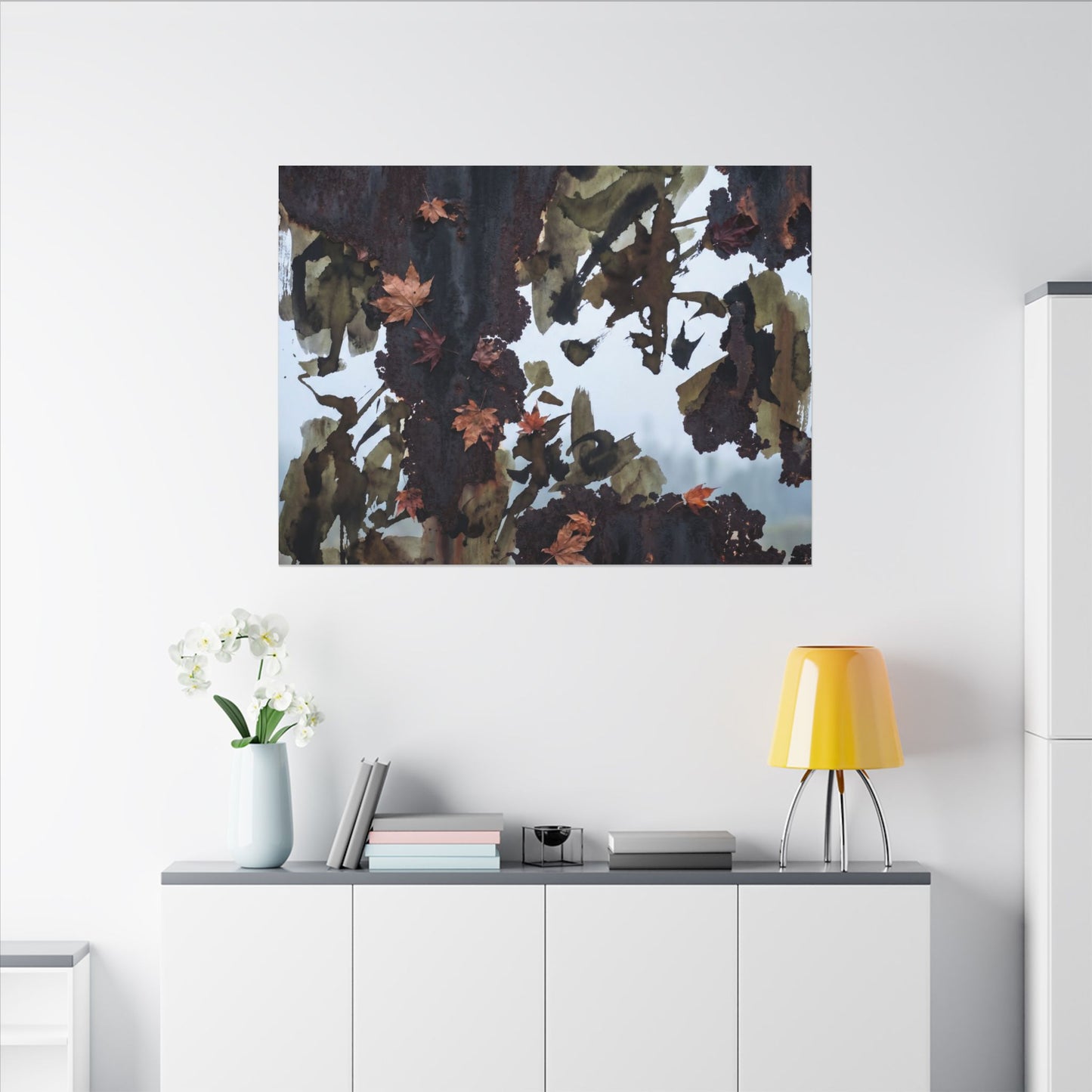 Rust Patina Charcoal Ink Canvas Art | Sophisticated Dark Japandi Art