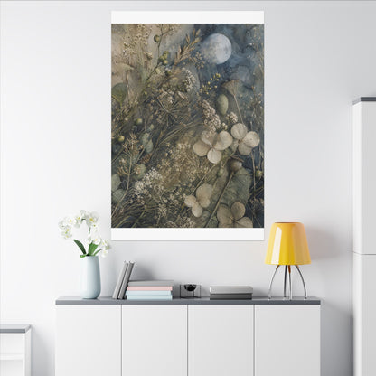 Japandi Dried Flowers in Moonlight | Watercolor Canvas Art