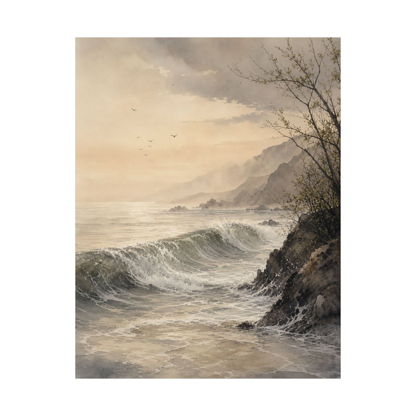 Warm Ocean Wave Wall Art Print - Watercolor Japandi