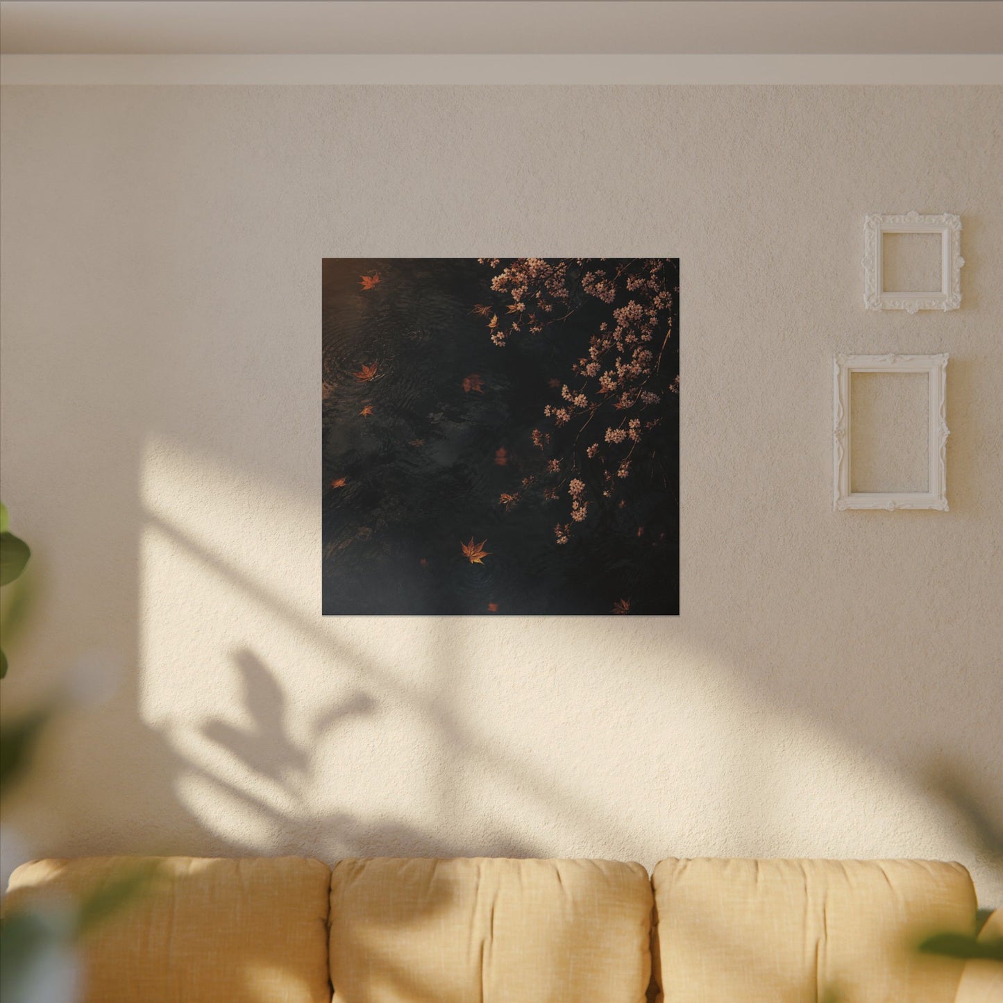 Golden Hour Cherry Blossom Canvas Art - Dark Japandi Kanso