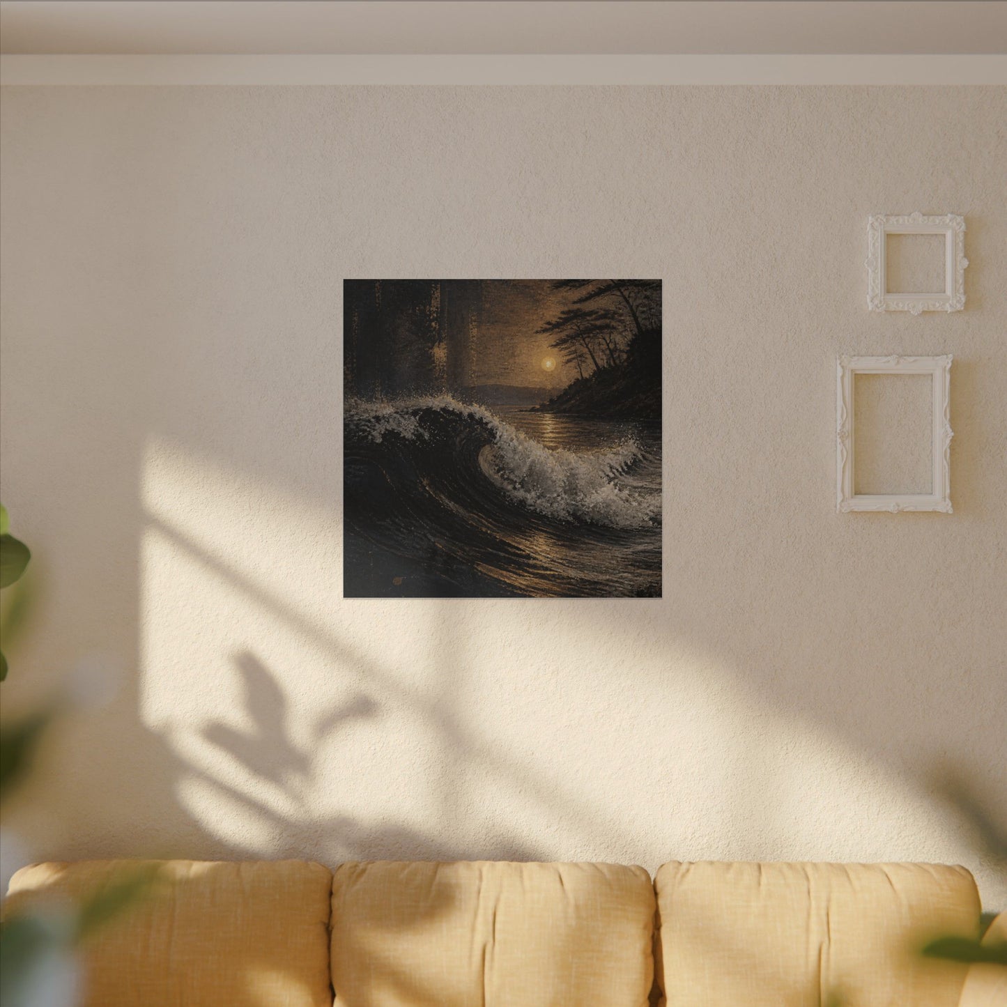 Ocean Wave Dark Texture Canvas Art | Bold Dark Japandi Art