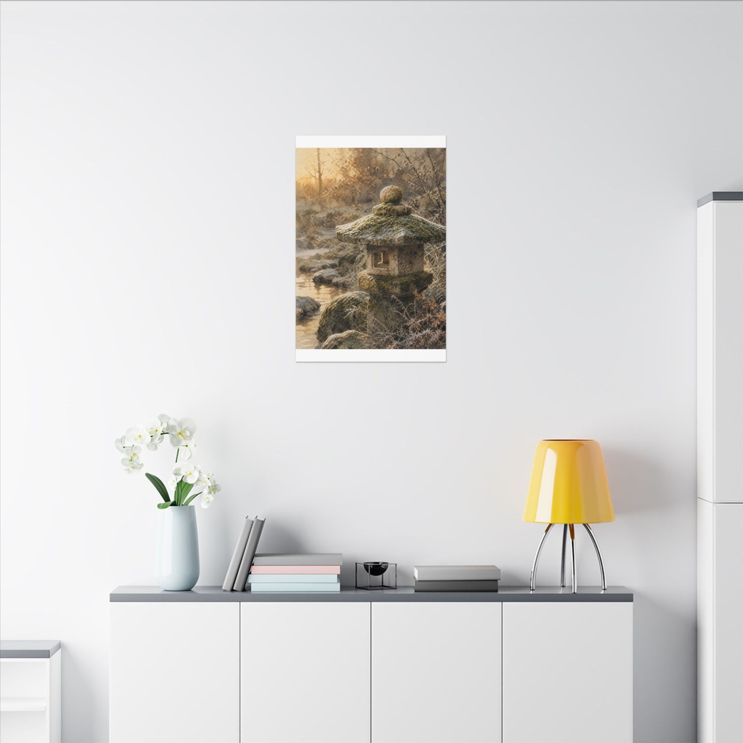 Winter Stone Lantern Watercolor Canvas Art | Earthy Decor