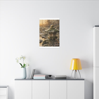 Winter Stone Lantern Watercolor Canvas Art | Earthy Decor