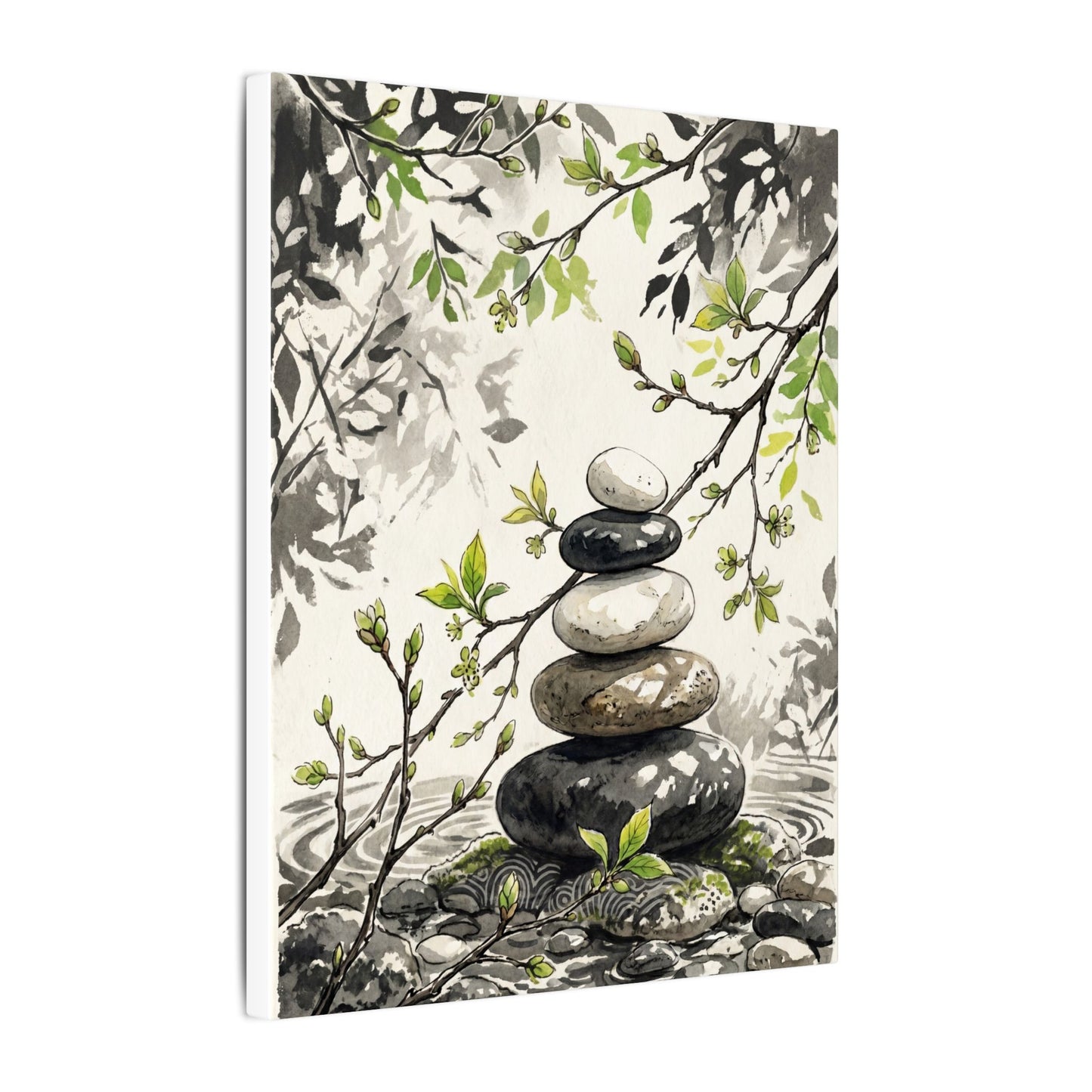 Spring River Stones Japanese Pattern Canvas Art | Elegant Decor