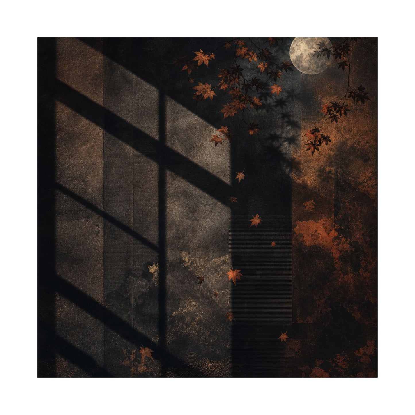 Shadow Play Autumn Wall Art Print | Dark Japandi Luxurious Design