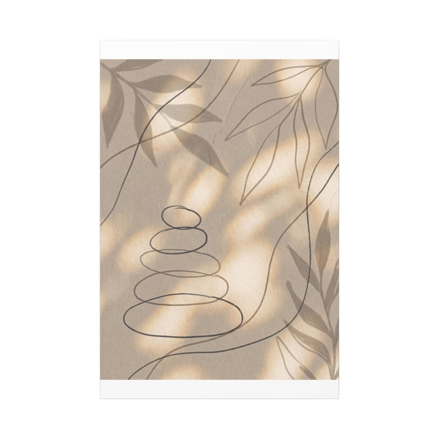 River Stones Minimal Line Canvas Art | Earthy Japandi Art