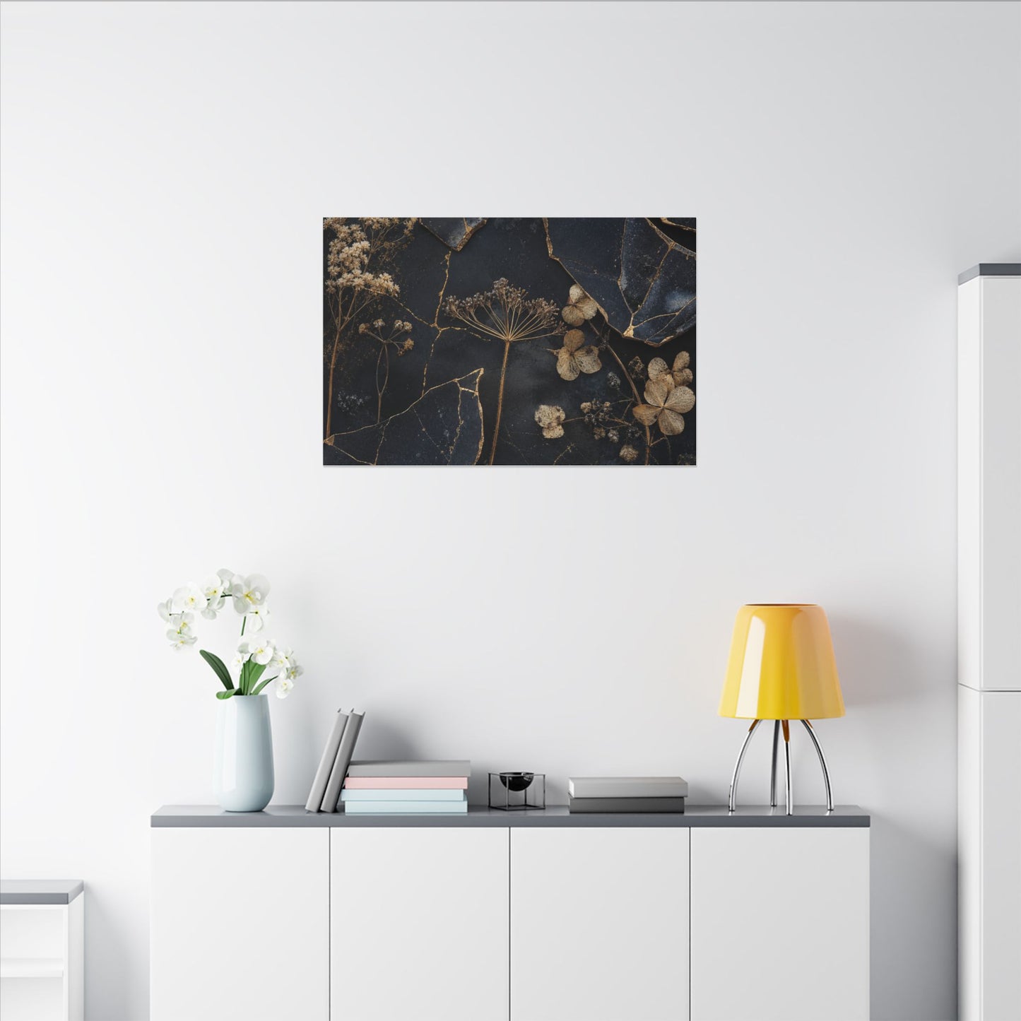 Philosophical Dried Flowers Canvas Art - Broken Beauty Kintsugi