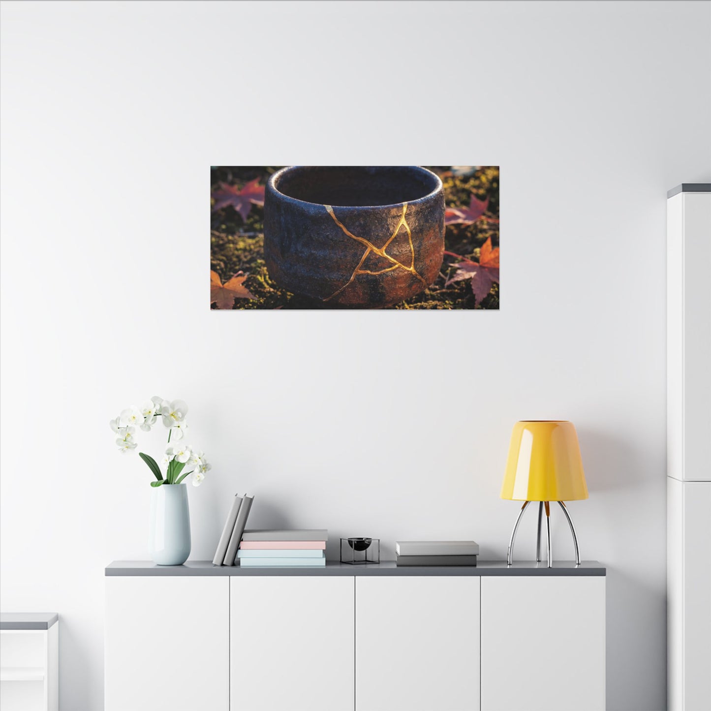 Kanso Moonlit Garden Canvas Art - Kintsugi Gold Repair