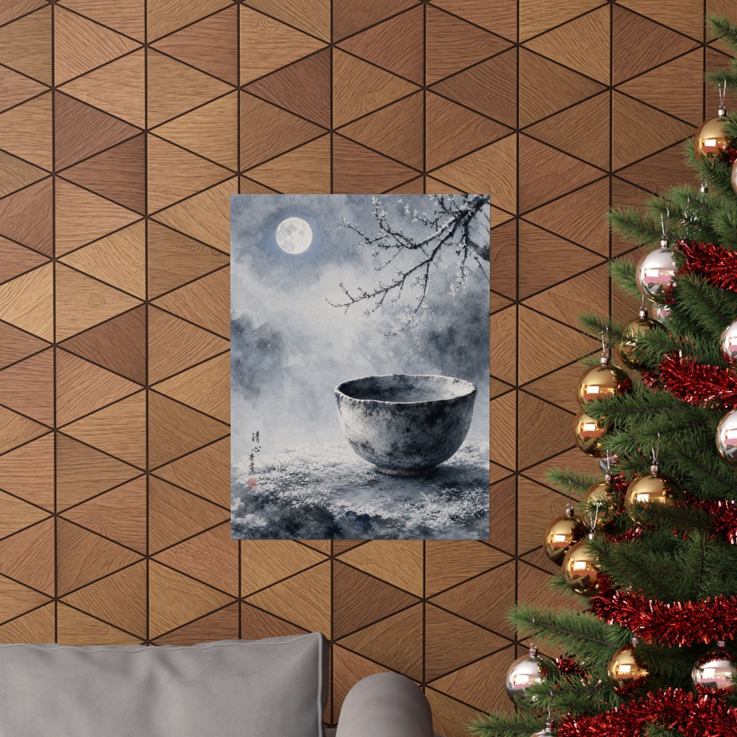 Winter Ceramic Bowl Sumi E Wall Art Print | Tranquil Decor