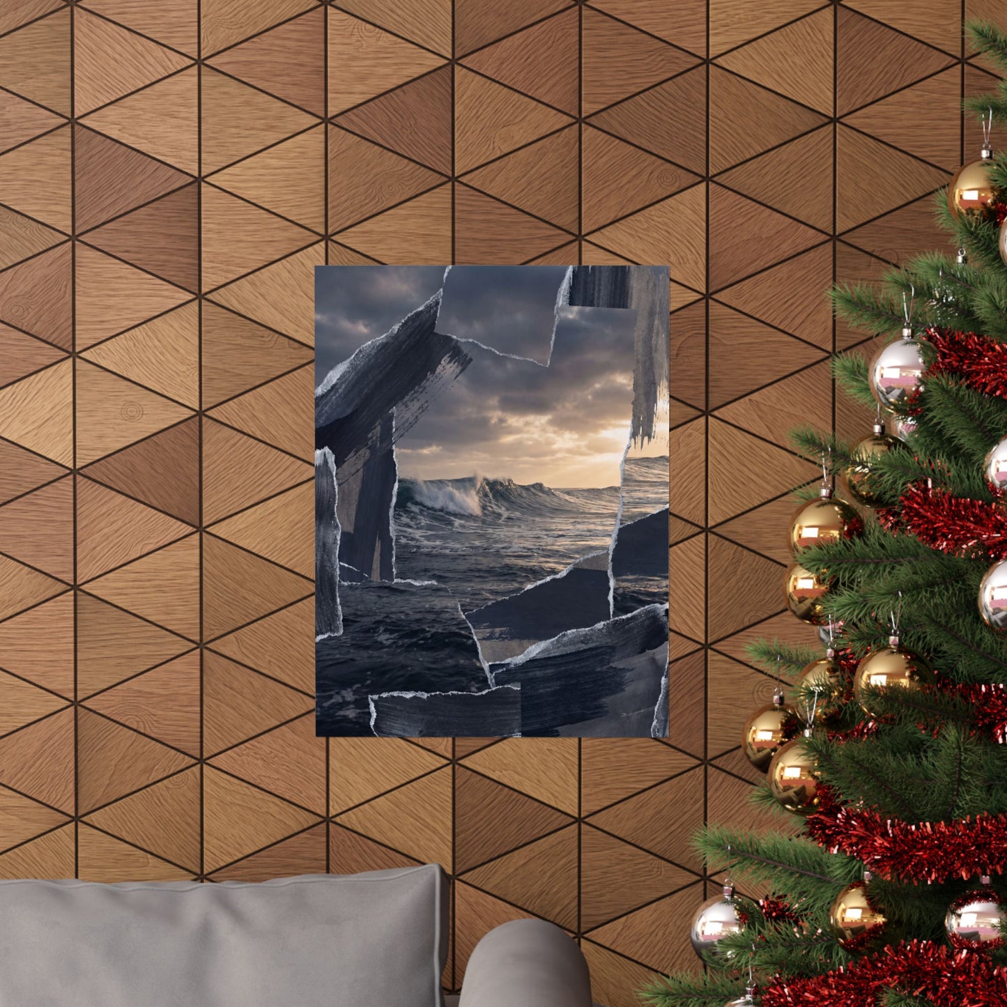 Dark Japandi Ocean Wave in Golden Hour | Shadow Zen Wall Art Print